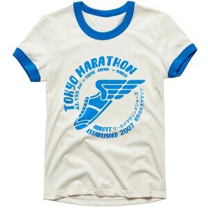 Ringer T Shirt Unisex Tokyo Marathon Retro 90s 80s Vintage T Shirt Off White